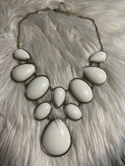 White Stone Bib Statement Necklace