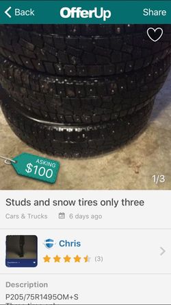Three tires snow and studs