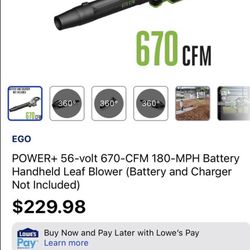 POWER+ 56-volt 670-CFM 180-MPH Battery Handheld Leaf Blower (Battery and Charger Not Included) $180