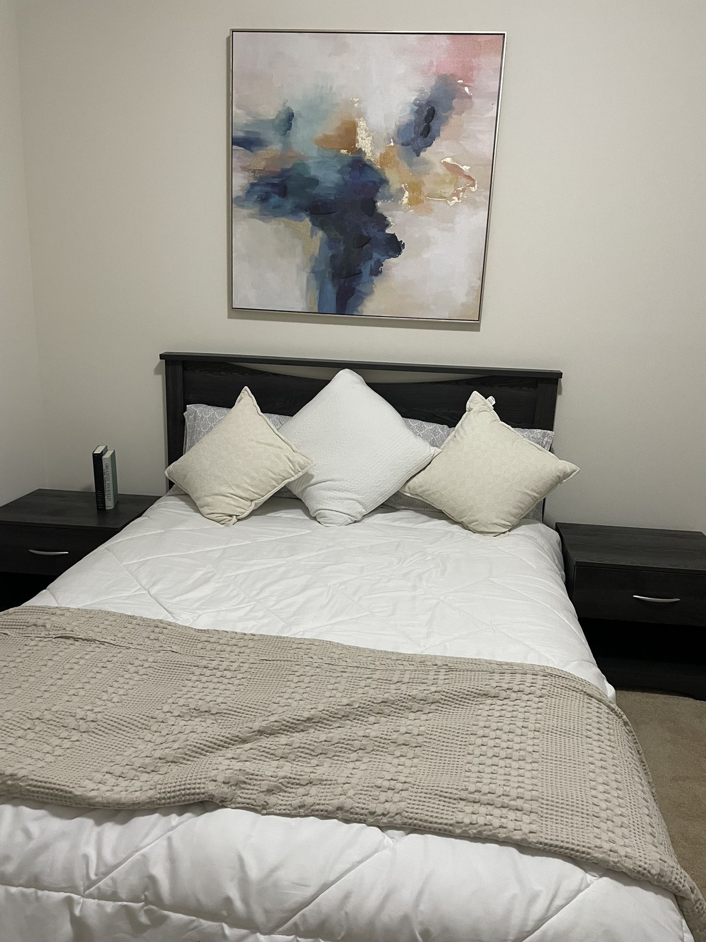 Queen Platform Bed & 2 Side Tables