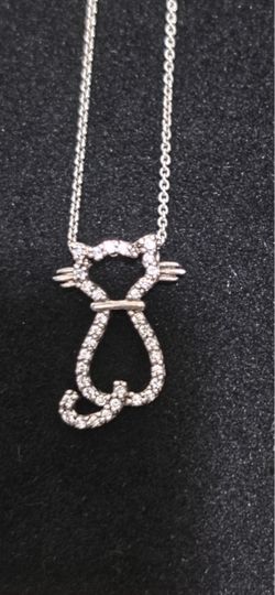 925 Silver Crystal Cat Pendant Necklace