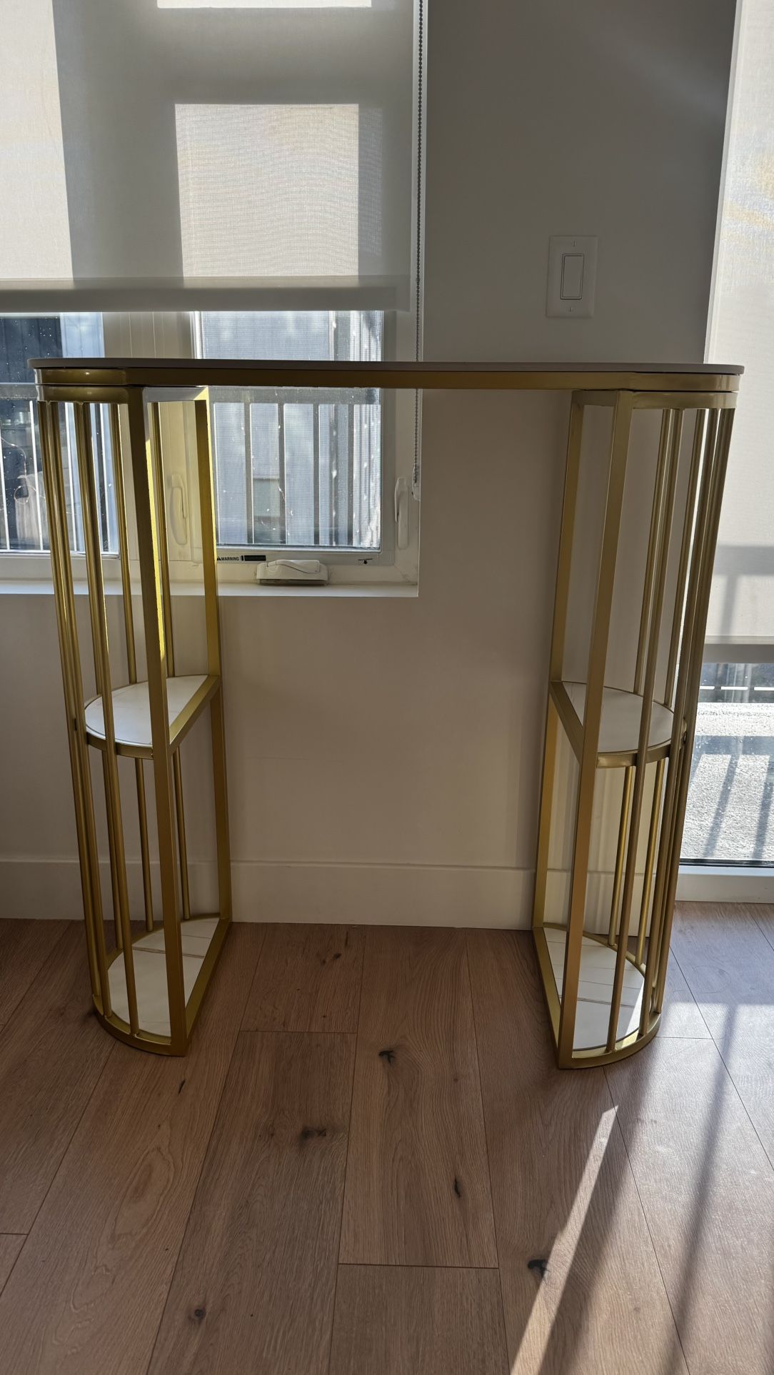 White Gold Bar Table With Shelves