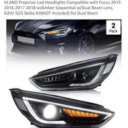 2015-2018 Ford Focus VLAND Projector Led Headlights Compatible Focus w/Amber Sequential