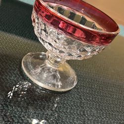 Vintage Indiana Glass Clear W Ruby Flash Cubist Sherbet Dessert/Champagne Glass