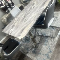 Grey Marble Dinning Room Table And 4 Chairs