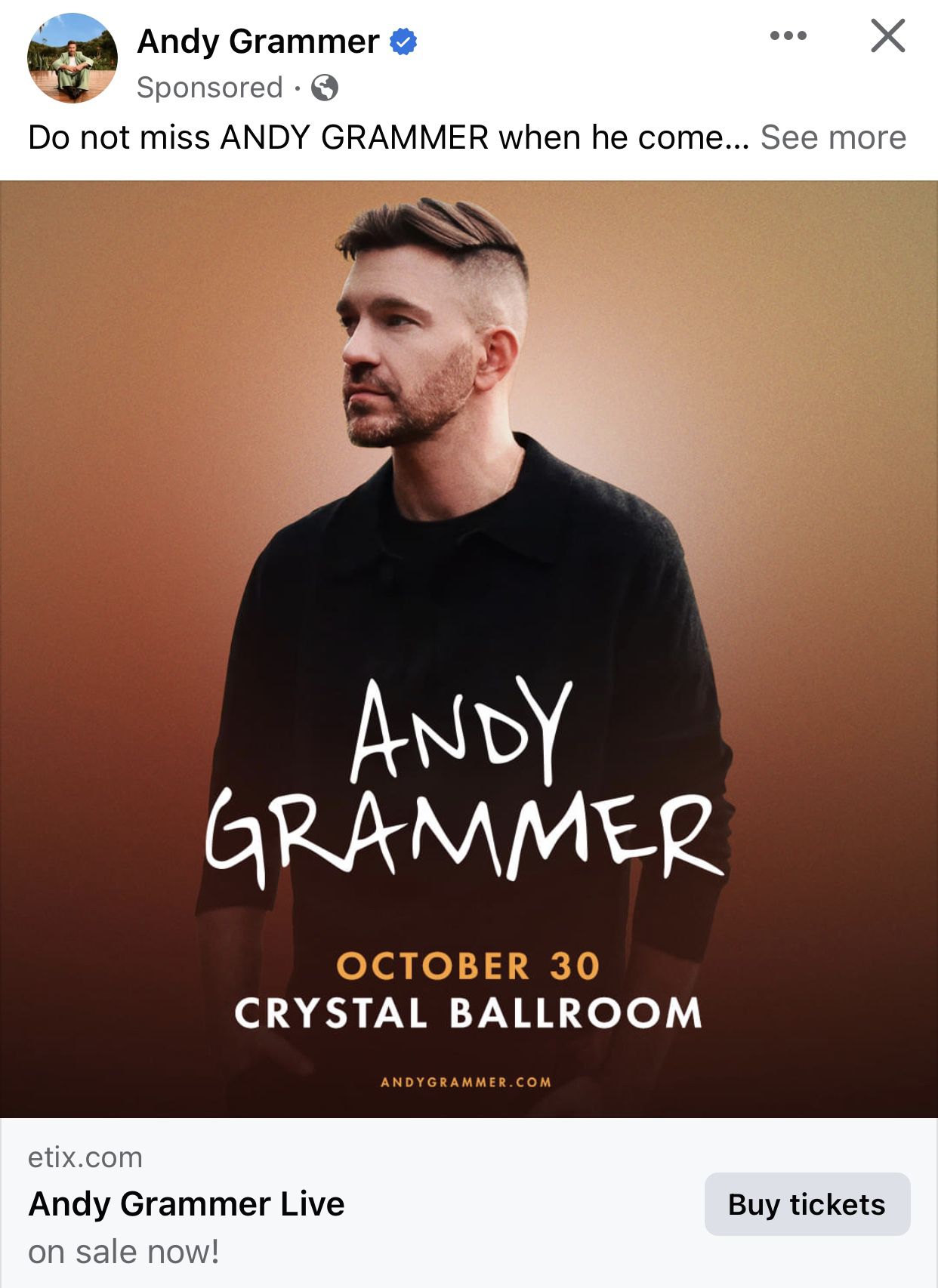 Andy Grammer Tickets - Crystal Ballroom