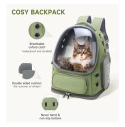 Cat Bubble Window Backpack - Animal Carrier Crate - Green - Up To 16lbs.