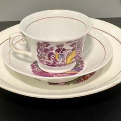 Antique 1812 To 1830 English Soft Paste Porcelain Transferware London Shape Cup Saucer Dessert/Salad Plate