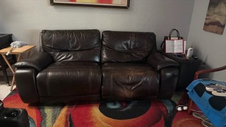 Double recliner brown leather