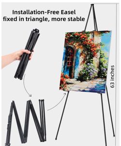 Easel Stand, Instant Floor Poster, Lightweight, Collapsible and Portable with Tripod Base, Black Steel(supports 5 pounds)