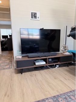 Modern Walnut & Black Entertainment Center / TV Stand – Excellent Condition