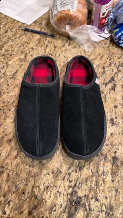 New Men’s Black Suede Leather Slippers Size 9