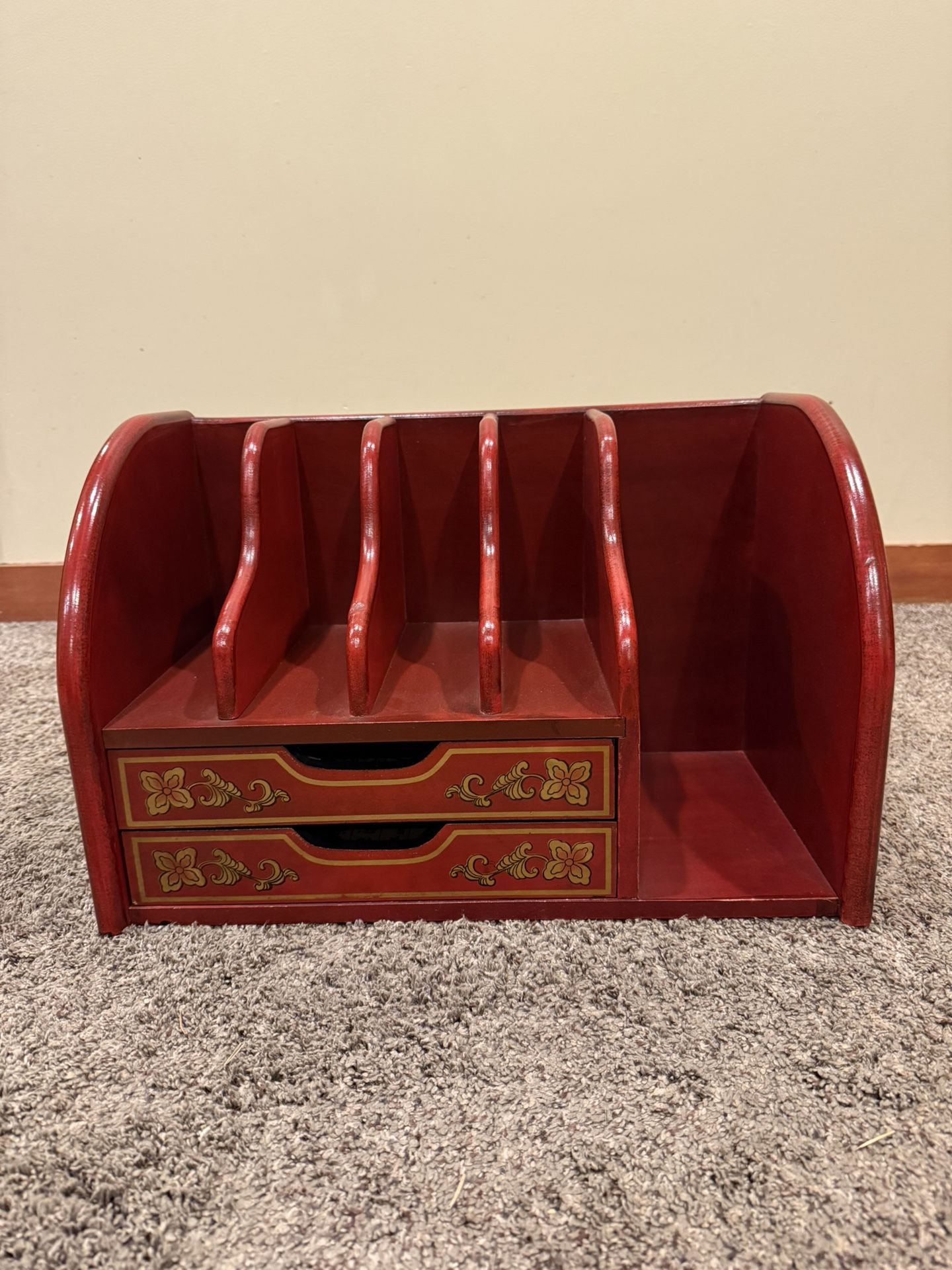 Pier 1 Oriental Red Desk Secretary Mail Letter Organizer 2 Drawers and Mail Slot  