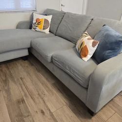 Light Blue Fabric Sofa with Reversible Chaise And Hand Pullout Sofa bed