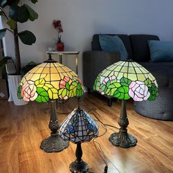 Tiffany Style Antique Stained Glass Lamp Set