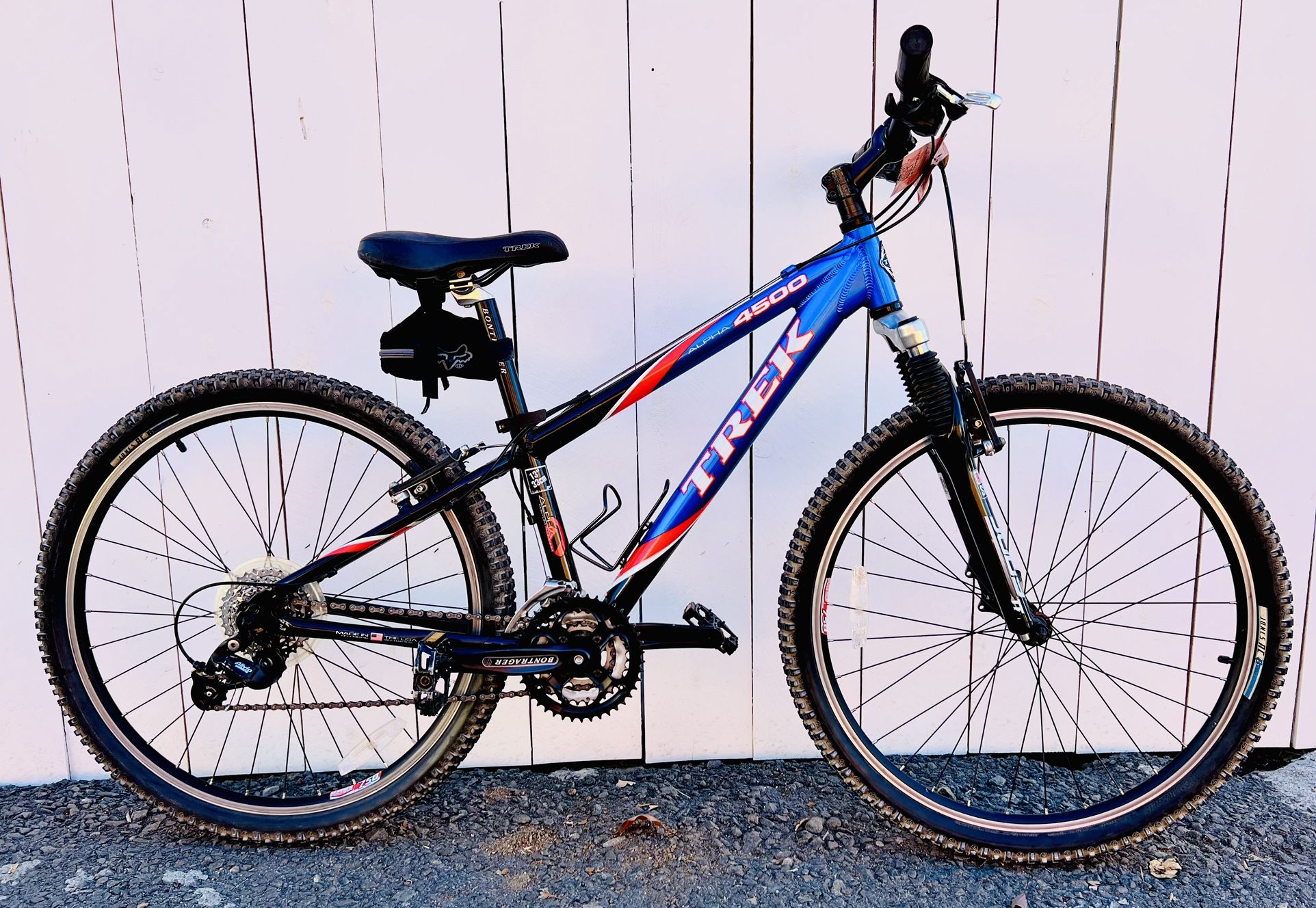 Trek Bicycle Alpha 4500 13” 33cm Blue Red White & Black With Alpha Custom Aluminum, Rock Shox, Judy TT, Shimano, Alivio Shimano, Made in the USA