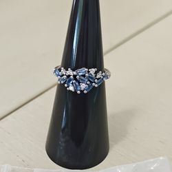 AQUA blue Spinel And Diamond CZ Bomp Party Ring Size 6