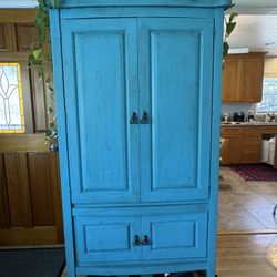 Fun, Happy, All-Wood Armoire in Bright Blue