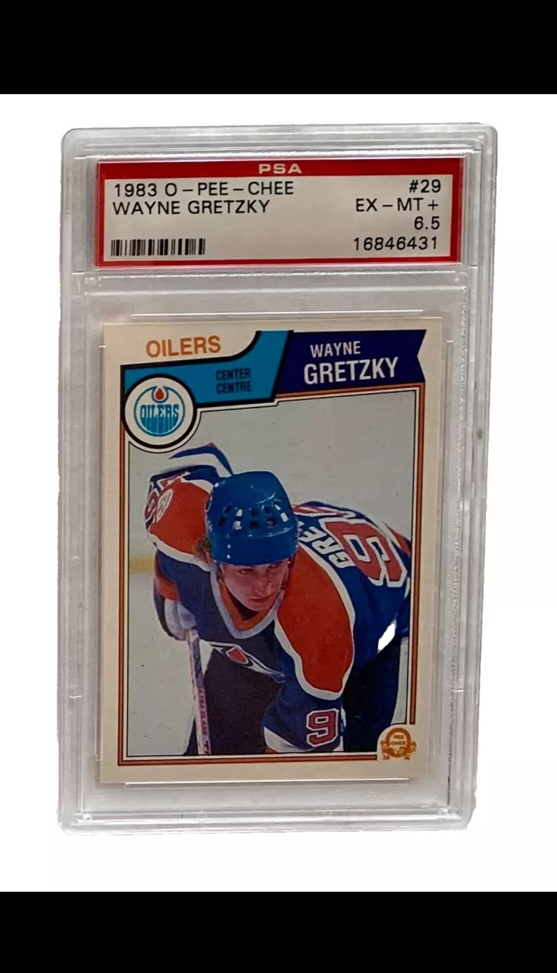 Wayne Gretzky Edmonton Oilers 1983, 0 Pee Chee #29 PSA EX MT 6.5, NHL Hockey Card.