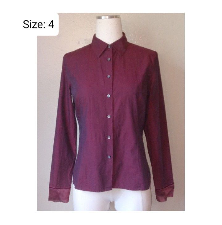 Ann Taylor Loft Burgendy Button Up Top !