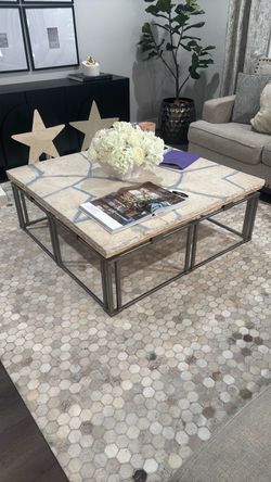 Stone Top Coffee Table with Metal Base
