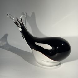 Orca Killer Whale Blown Art Glass Paperweight Figurine Murano Style