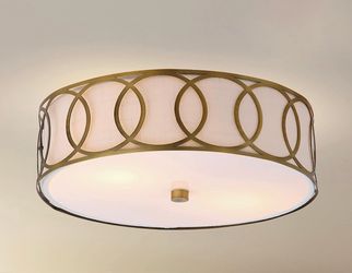 Brass gold 3-light. Modern metal flush ceiling mount lighting