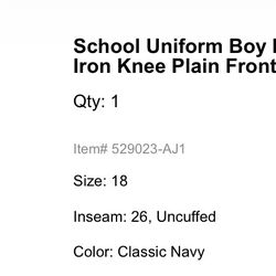 School Uniform Boy Iron Knee Tailored Fit Pant- New! Unopened!