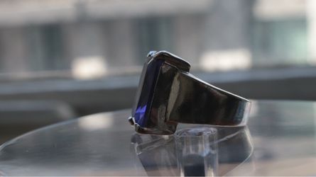 Dark Metal Ring with Blue Stone Sterling Silver/Amethyst