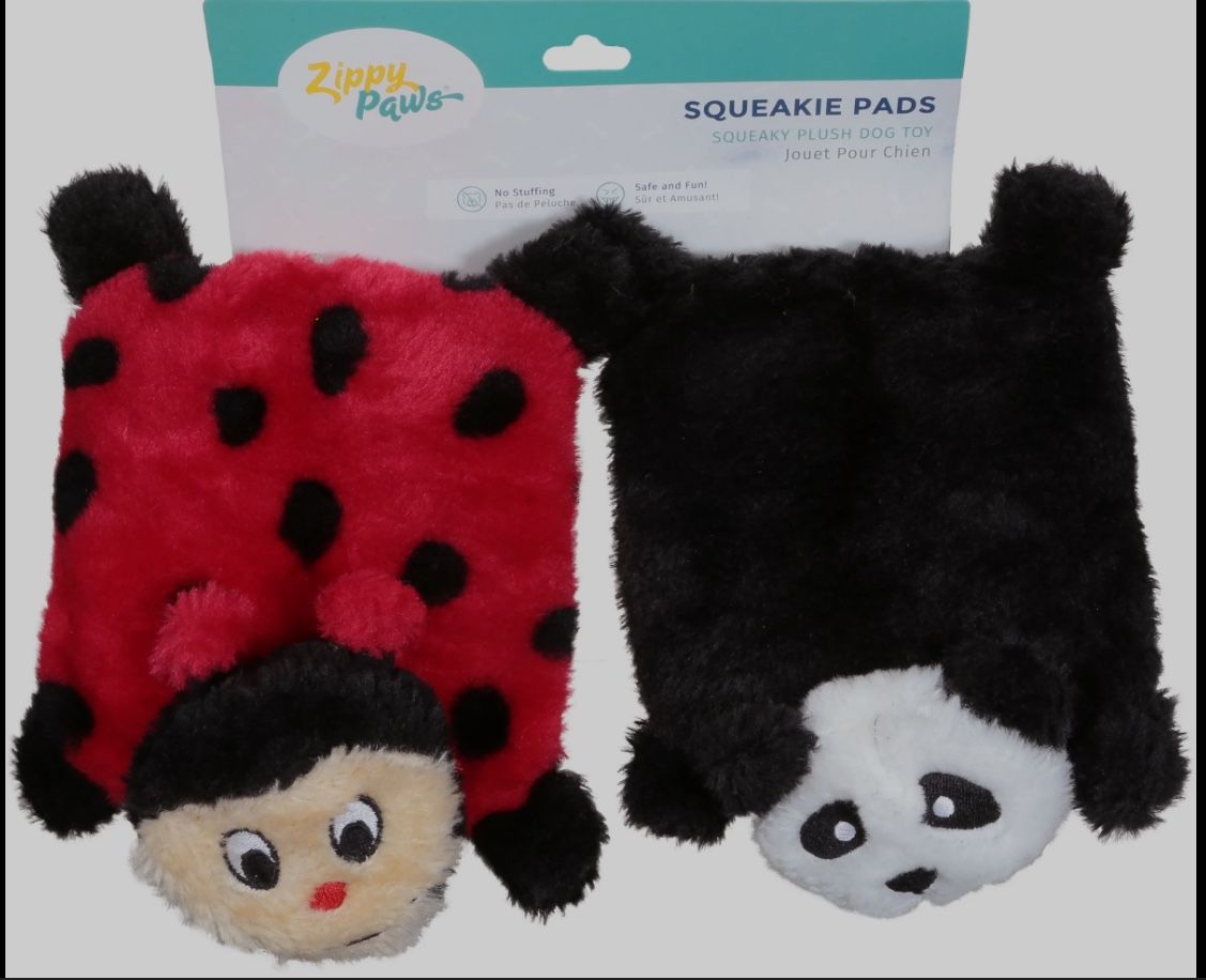 ZippyPaws Squeakie Pad - No Stuffing Dog Toy to Keep Them Busy, for Small & Medium Dogs, Squeaky Pet Toy Ladybug Panda 2pk