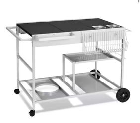 4-Wheel Silver BBQ Cart Stainless Steel Top with Seasoning Tray