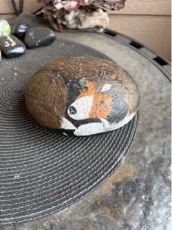 Hand-painted dog on rocks