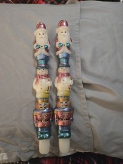 Never Used. (2) Christmas Characters Candle Sticks. 