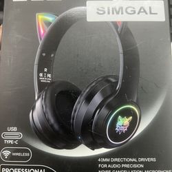 Bluetooth Cat Ear Headphones for Kids & Adults, Wireless & Wired Mode Foldable Headset with Mic - Clear Sound Quality - RGB LED Light, for Girls Schoo