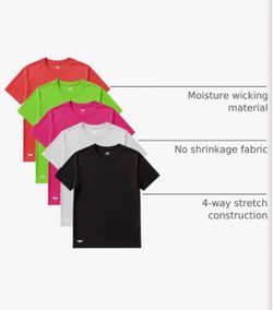 Set of 5 Men's Moisture Wicking Performance Crew Neck Short Sleeve T-Shirts, Size M, NEW