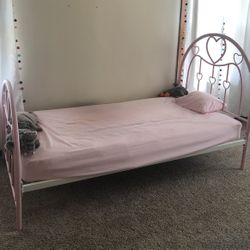 Twin Size, Pink, Metal Bed Frame 