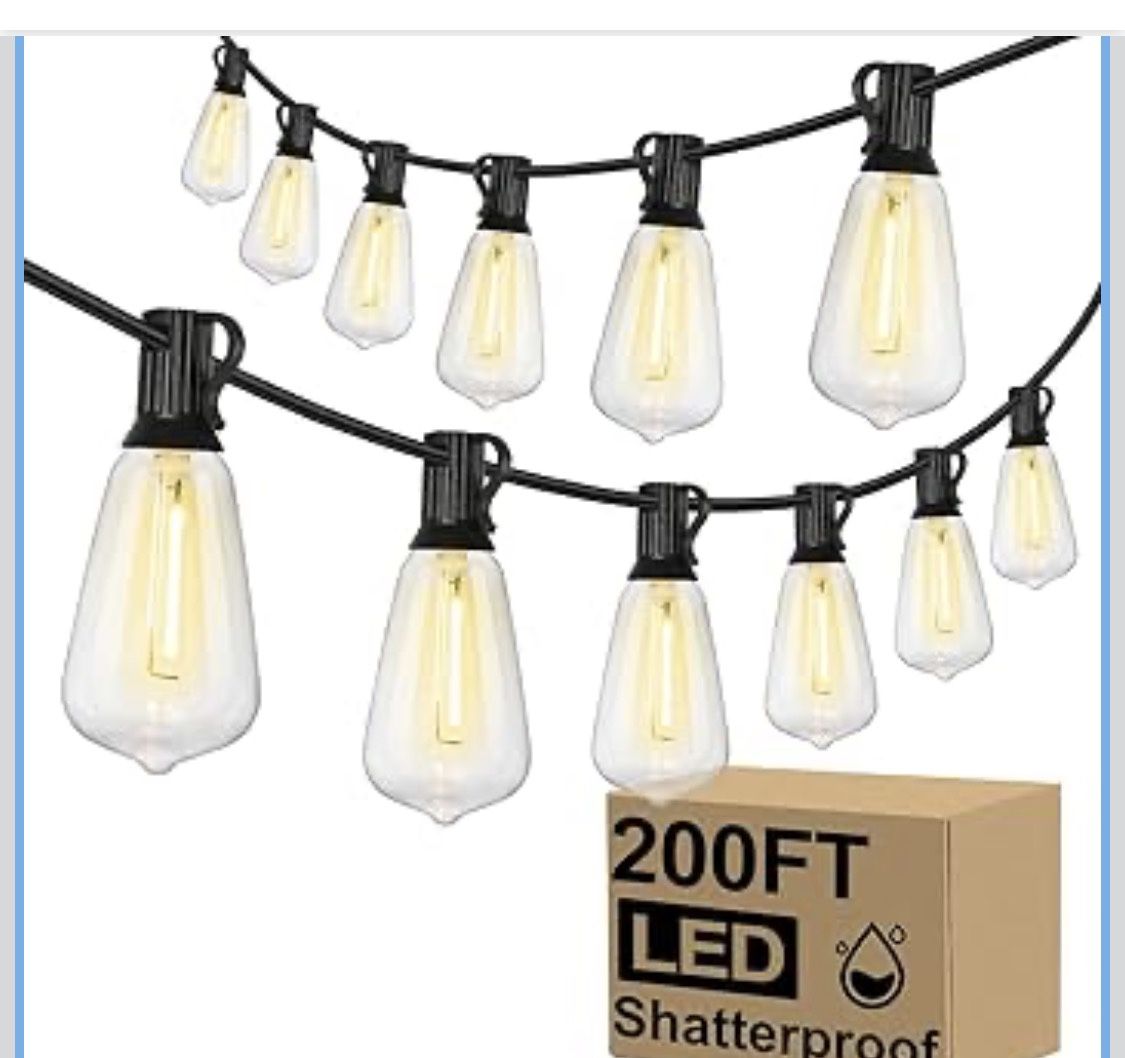 Brightever Outdoor String Lights 200FT Waterproof, Patio String Lights for Outside with 100+4 ST38 Shatterproof LED Filament Bulbs, Dimmable Hanging L