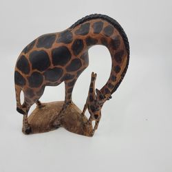 Vintage 11.5" Hand Carved Wood Giraffe, Mother and Calf Made in Kenya 
Sculpture. Pre-owned, good shape, please see photos for details. Display 
item.