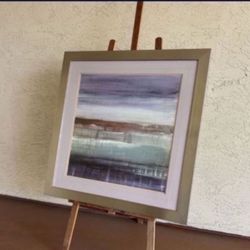 One Framed Abstract Modern Art In Glass And Metallic Frame 34x34