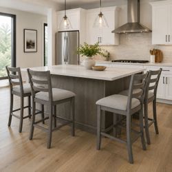 Set of 4 - Gray Upholstered Counter Height Dining Chairs [NEW] **CHAIRS ONLY / TABLE NOT INCL  <Assembly Req>
