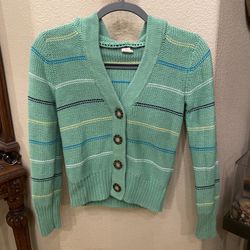 OLD NAVY Girls Kids Green Knit Striped Hoodie Cardigan Sweater Size L(10-12)