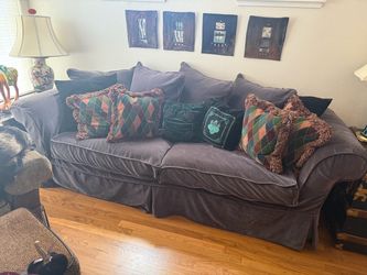 Gray Velvet Slipcovered Three-Seat Sofa