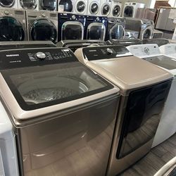 Samsung champagne washer and dryer set electric with warranty great condition