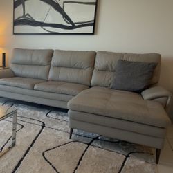 Gray Faux Leather Sectional Sofa w/ Chaise – Great Condition