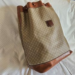 Unisex Authentic Celine Brown Leather Drawstring Large Shoulder Bag (LIMITED EDITION)