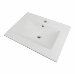 24" Undermount Bathroom Sink, White Rectangular Ceramic Vanity Sink Top with Overflow, Porcelain Under Counter Lavatory Vanity Sink for Small Bathroom