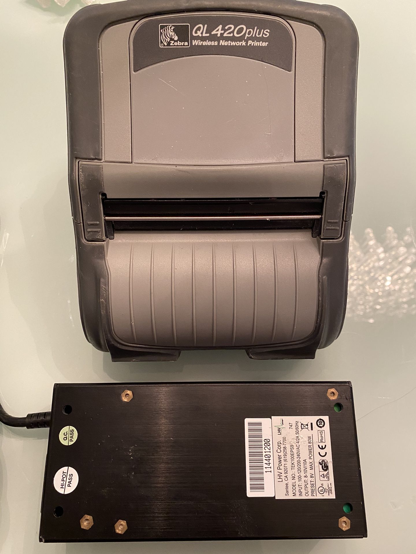 Zebra QL420+ Q4D LUGA0000 00 Mobile Thermal Printer,Transfer pack & Power Supply.