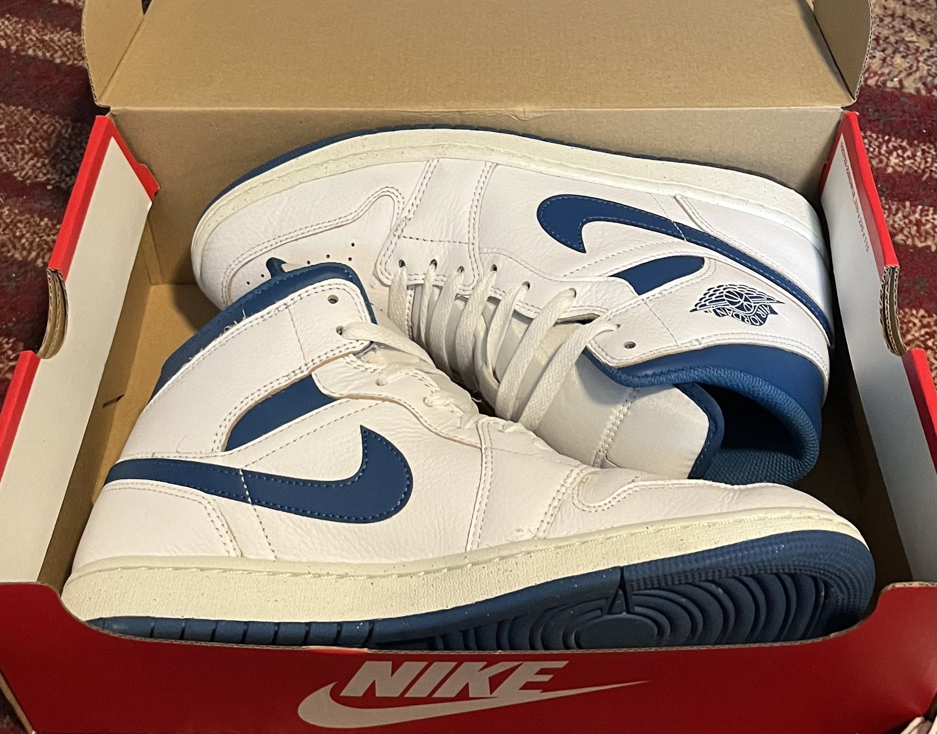 Nike Air Jordan 1s High Top Blue On White Mens 10