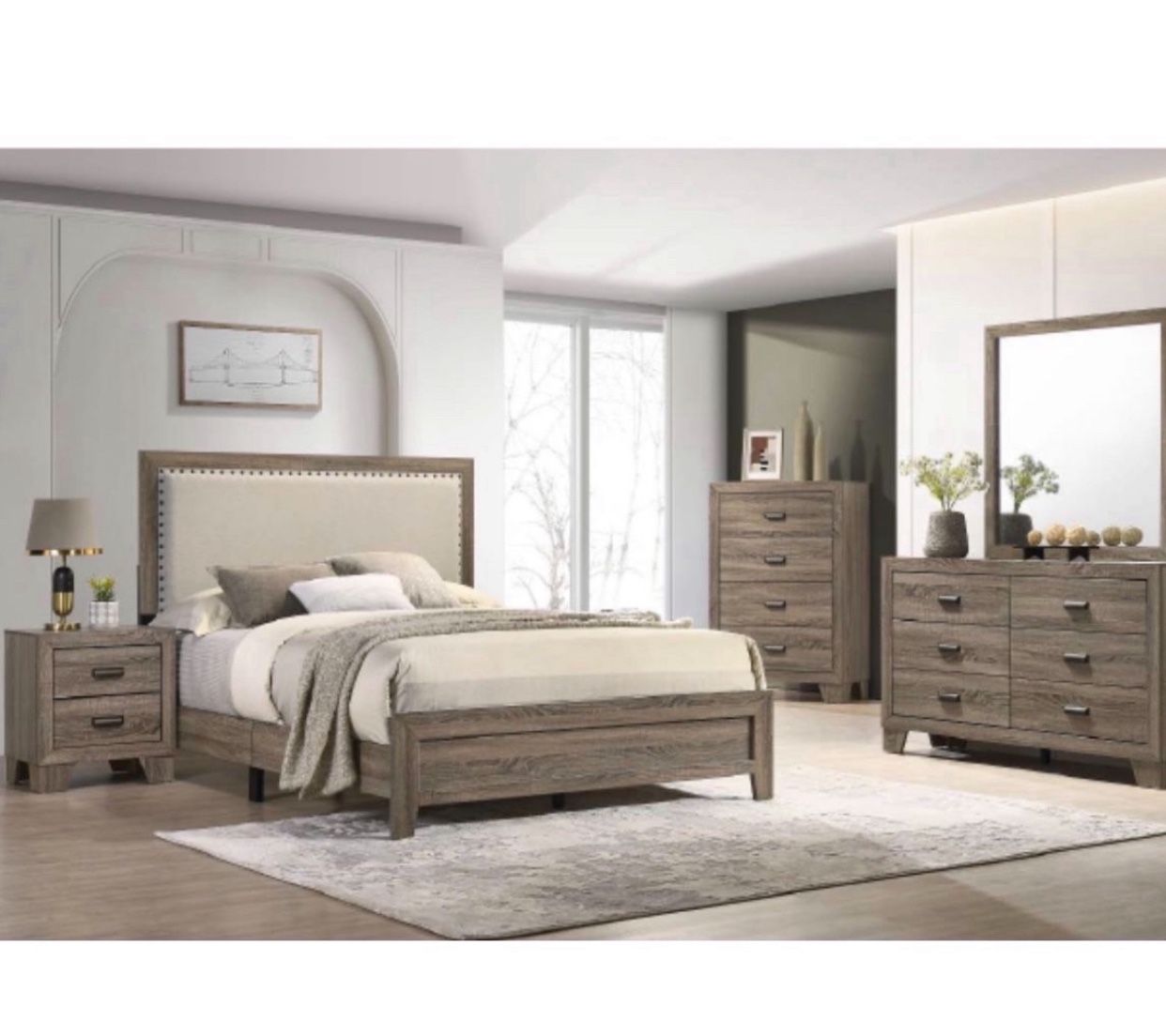 Bedroom set 4pc Queen including Q Bed Frame Dresser Mirror one Nightstand Not including mattress and box spring,All Products : American Fashion Style Bags On Sale