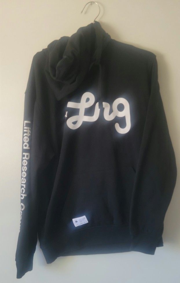 LRG Lifted Research Group Script Sweatshirt Hoodie Adult Large Black White Logo